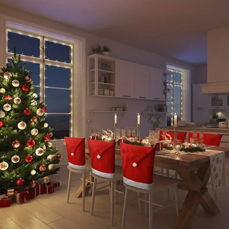 1-12 stuks kerststoelhoezen - rood niet-geweven kerstmutsontwerp, stoel achterkap voor keuken dineren, kerstvakantie decoratie