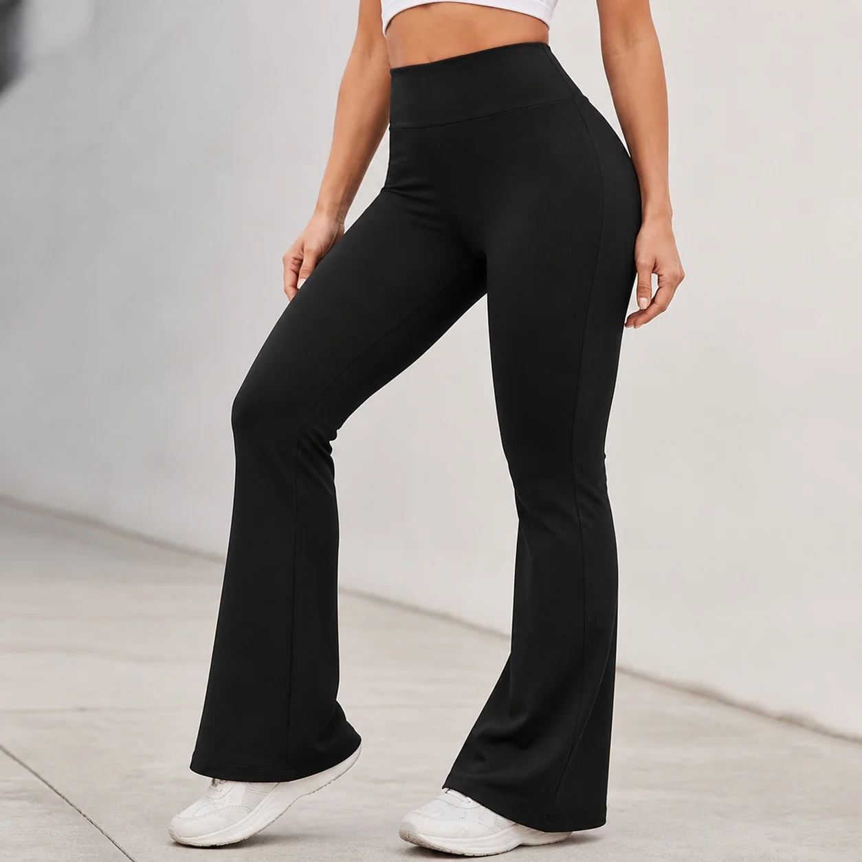 Women's High Waist Slim Fit Tummy Control Full Length Solid Color Skinny Pants Female Clothing Woman Clothes Flared Wide Leg