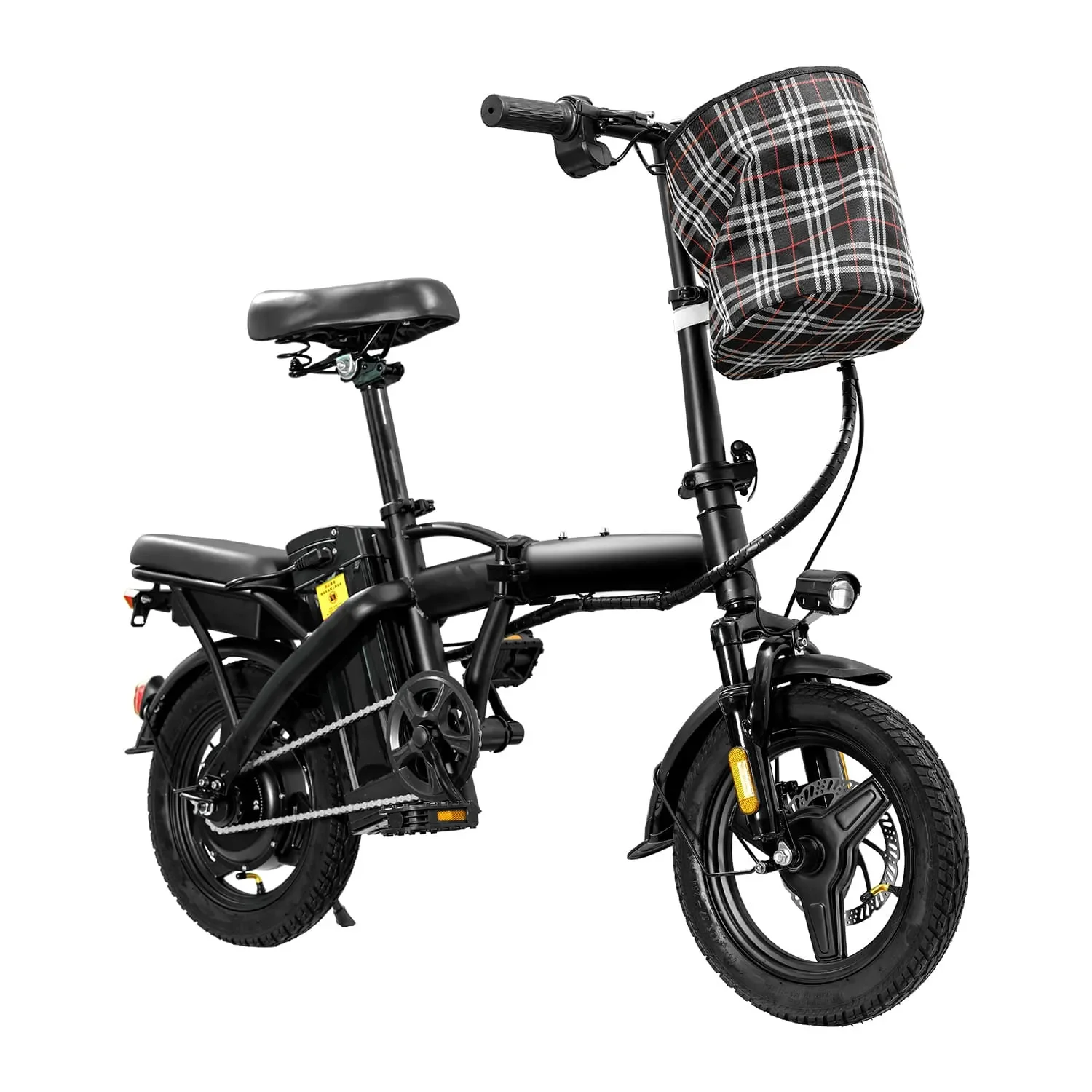 

HEZZO T5 Foldable Electric Bike w/ Seat &Basket 48V 350W Motor 22Miles Range 20 MPH 14Inch Top Speed Ebike for Adults Commuting