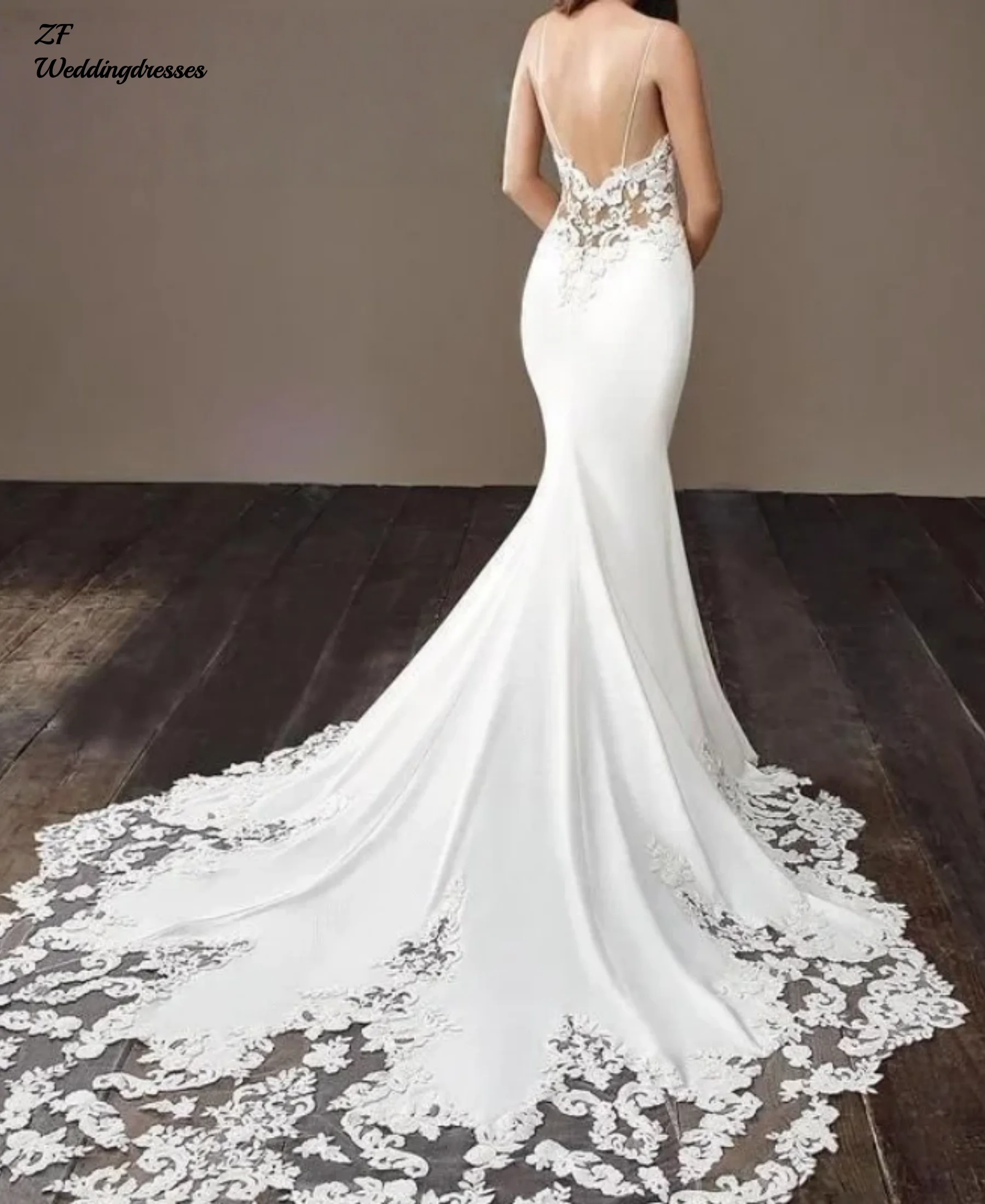 Customized 2026 Lace Satin Mermaid Wedding Dresses Sweetheart Sleeveless Bridal Gown Simple Plain Long Train Sweep Train