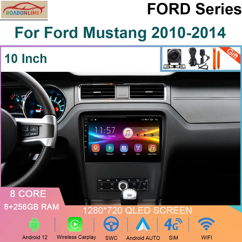 

8+256GB Car Radio Multimedia For Ford Mustang 2010-2014 Android 12 Video Player Navigation Carplay GPS 4G