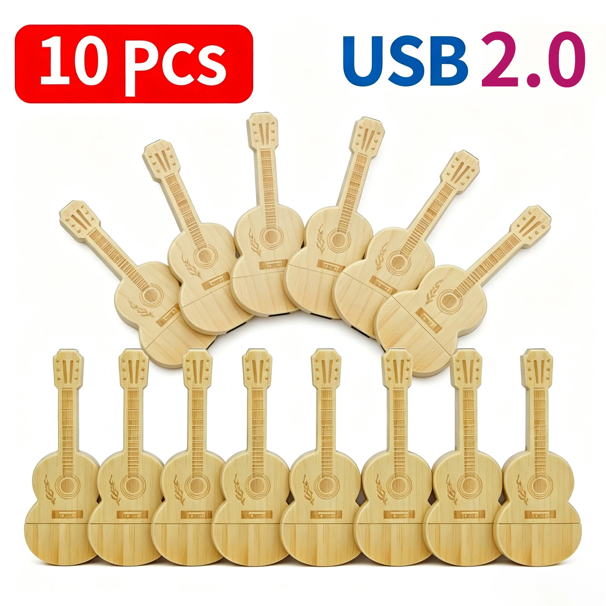10pcs/lot Free Logo Custom Wooden Guitar Pen Drive USB Flash Drive Memory Stick Pendrive 4GB 16GB 32GB 64GB 128GB Cle USB 2.0