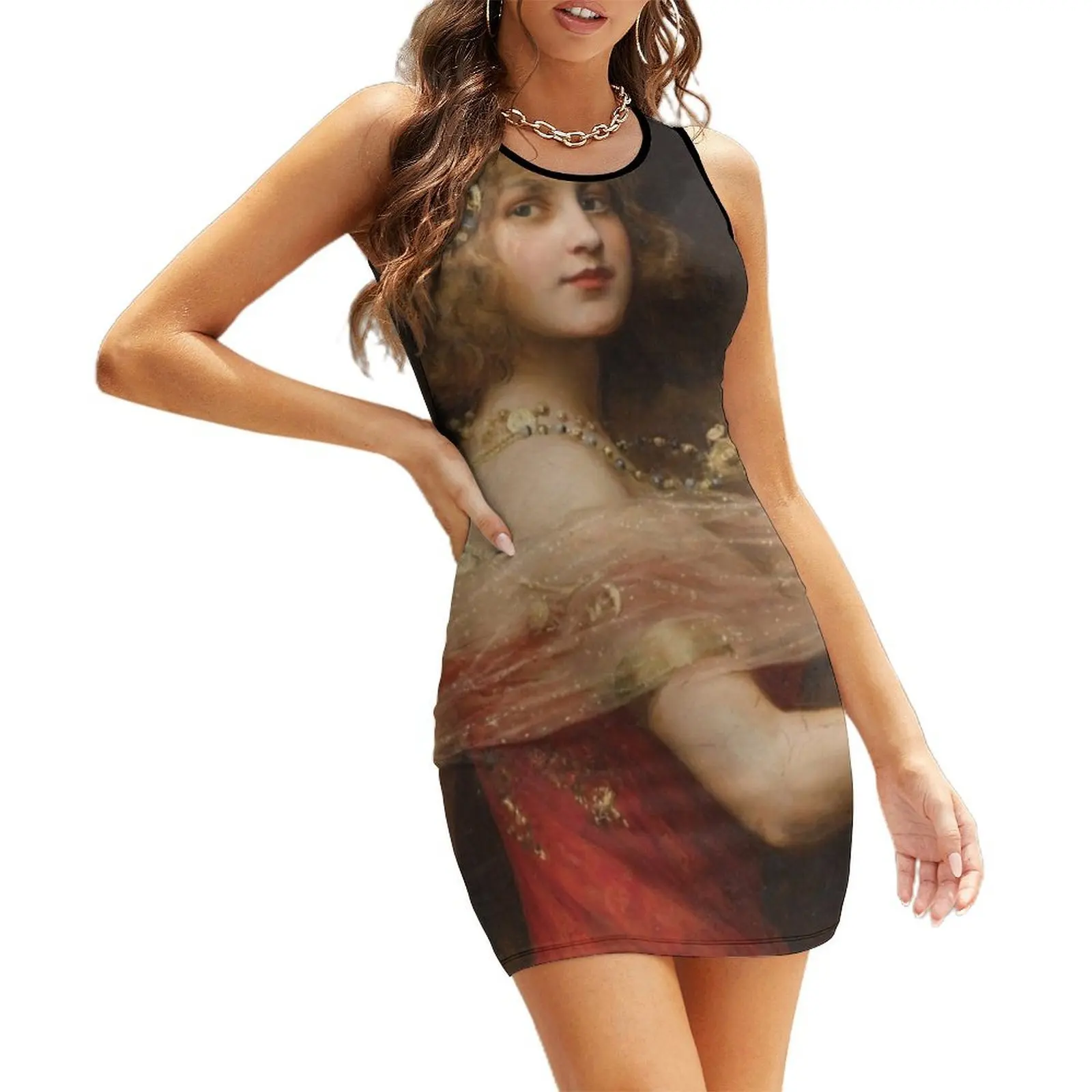 

Girl in Red Renaissance Painting Sleeveless Sundress summer dress daily summer dress korean women luxury woman evening dress