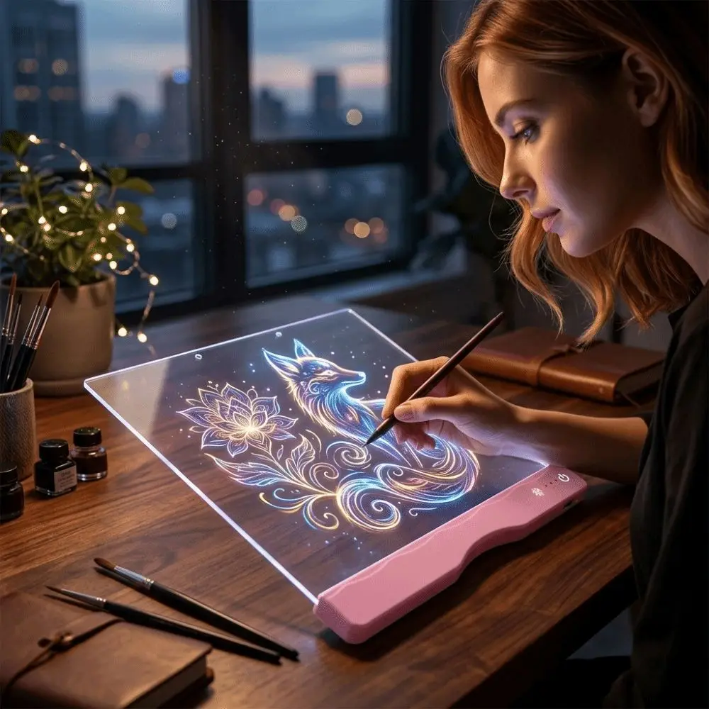 Rechargeable LED Light Drawing Board Acrylic Panel Smooth Surface Rechargeable Acrylic Message Board Erasable Type-C Charging