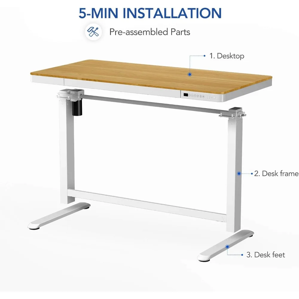 ストレージとUSBポートを備えた電気高さ調節可能なスタンドデスク、メープルウッドテーブル、ホームおよびオフィステーブル、48インチ