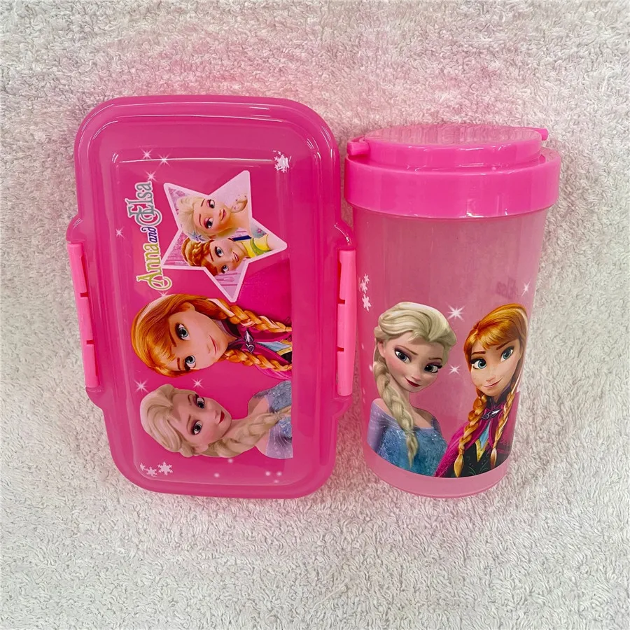 

2 шт., коробка для завтрака «Холодное сердце» + бутылка 250 мл, аниме, принцесса Эльзы, ланч-бокс, портативный герметичный контейнер для еды, студенческая пластиковая посуда