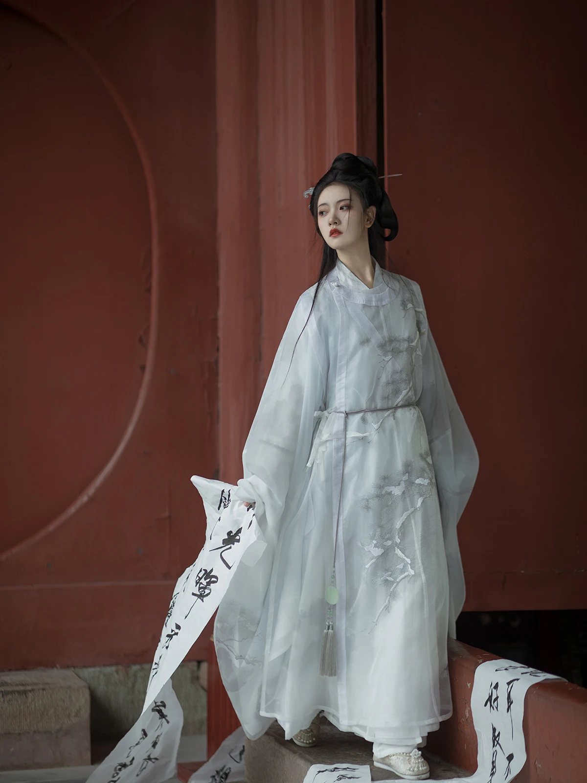 Yanbin-男性と女性のための刺繍された丸首バスローブ,松のクレーン,同じスタイル,オリジナルのhan要素の印刷