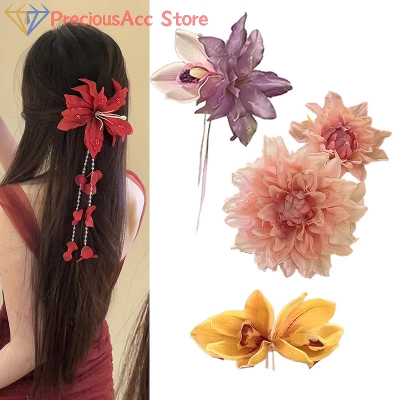 Equinox Blume Lange Quaste Haarnadel Künstliche Orchidee Blume Schmetterling Haar Clips Retro Kopfbedeckungen Hochzeit Party Zaum Haarnadel