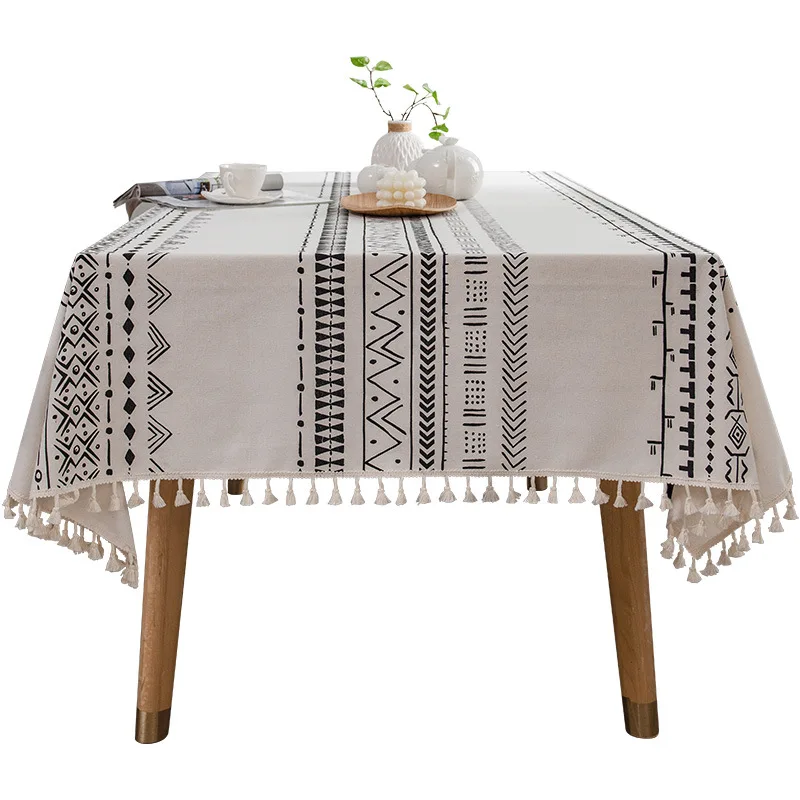 

Bohemian Tablecloth Cotton Linen Fabric Ethnic Style Rectangular Tassel Meal Bed&Breakfast Waterproof Oil-Proof Household Hotel