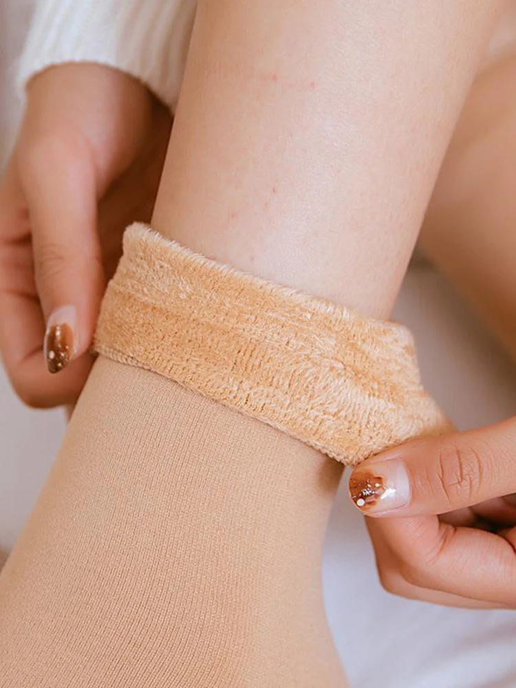 Women Winter Warm Socks Solid Color Comfortable Fleece Thick Stocking Soft Boots Sleeping Sock Female Elasticity Velvet Socks