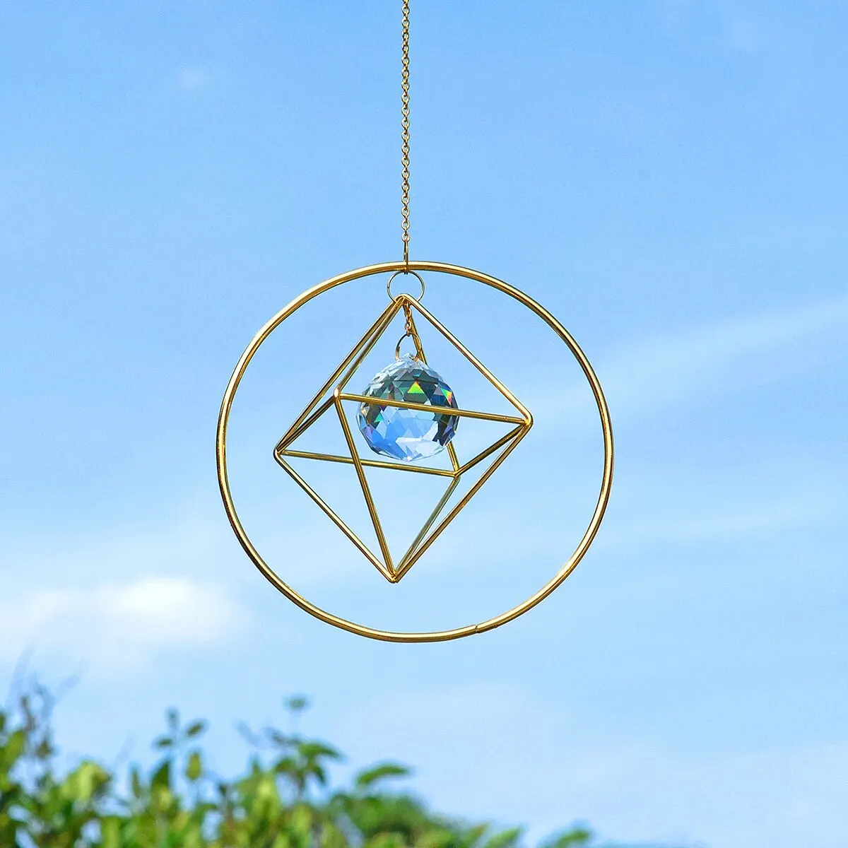 1 Pc Gold Air Frame Crystal Suncatcher Wind Chime Hanging Indoor Outdoor Garden Lighting Ornaments Wedding Party Decoration