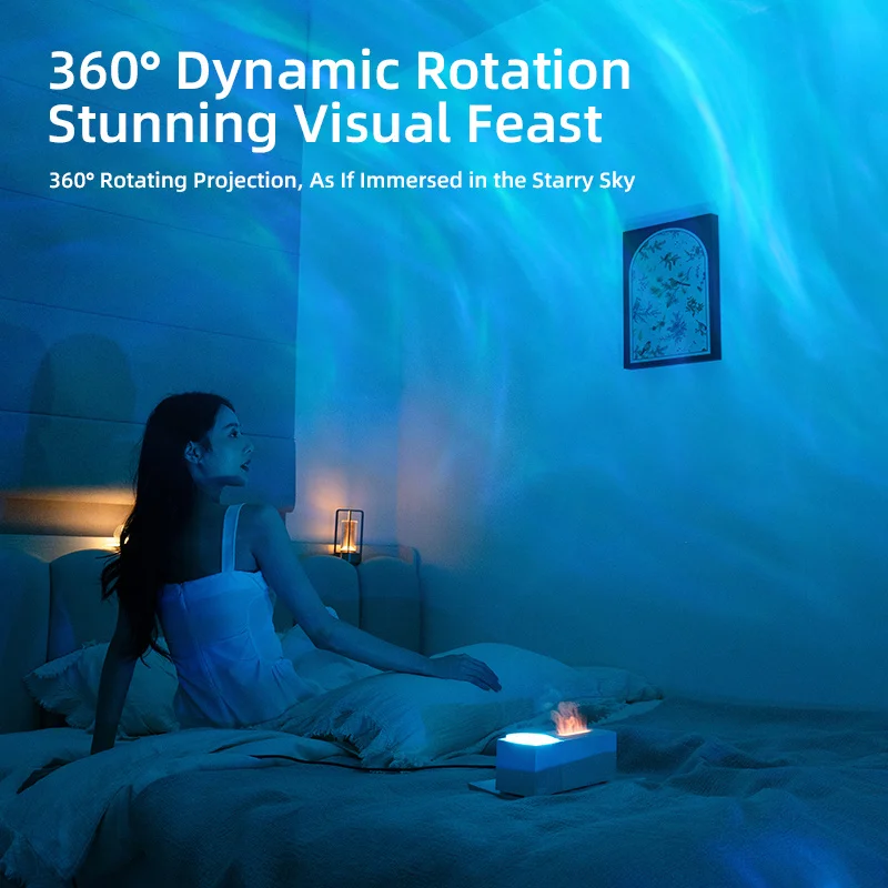 2026 Water Ripple Aroma Diffuser, 7 Color 3D Flame Effect with Rotating Wave Projection, 3 Timers, Quiet Humidifier for Bedroom