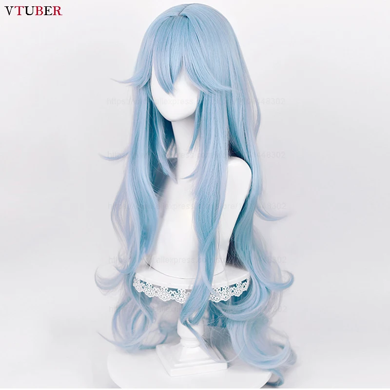 Ayanami Rei Cosplay Perruque Synthétique Ondulée, Cheveux OligCosplay Anime, Bonnet, Bleu Cyan, Haute Qualité, 100cm de Long