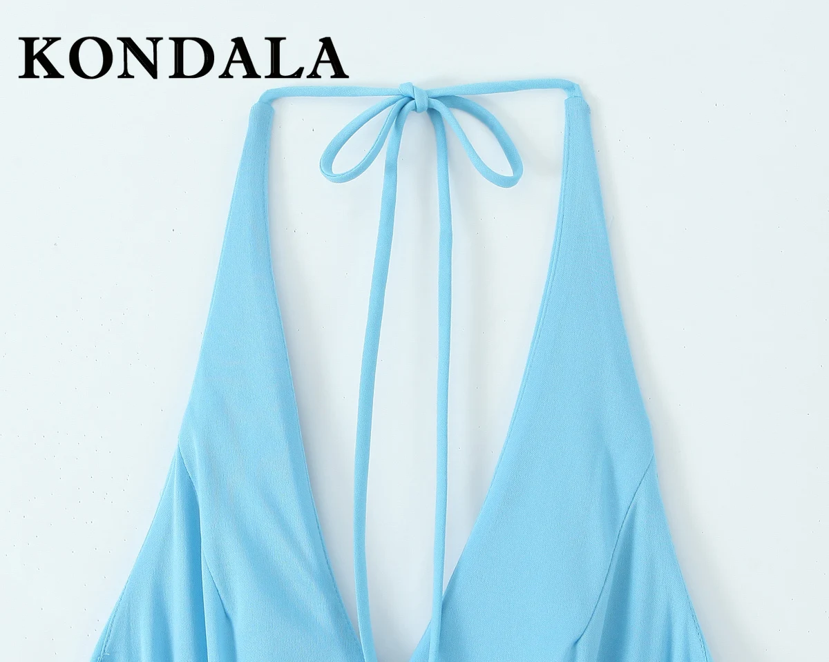 KONDALA Chic Solido Sexy Pieghettato Donna Cami Dress Moda 2025 Estate Halter Backless A-Line Dress Night Party Beach Y2K Abiti