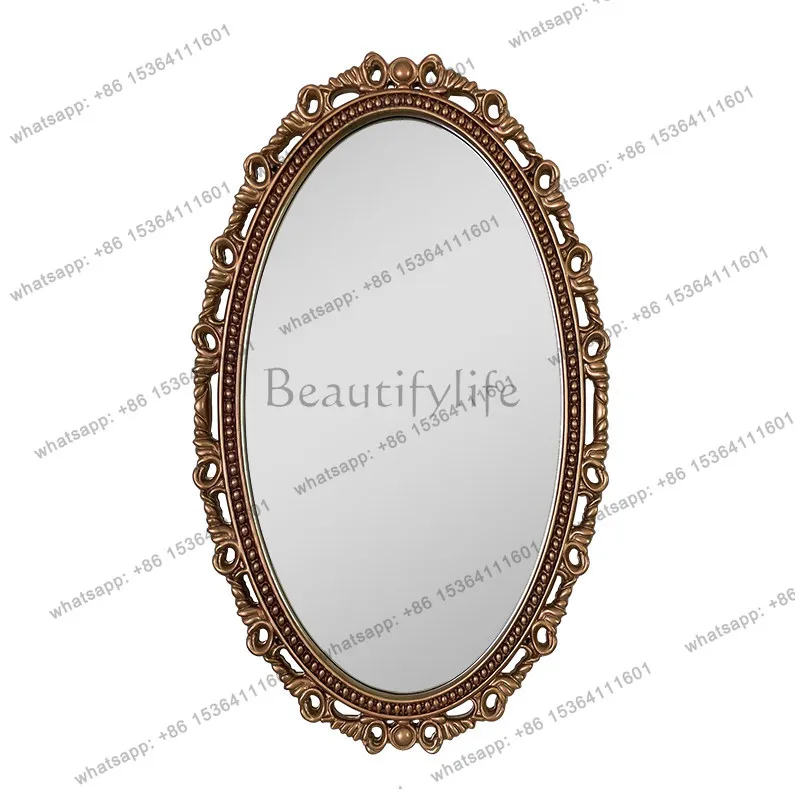 Neoclassical carved decorative mirror Moro American wall hanging retro oval art bathroom mirror