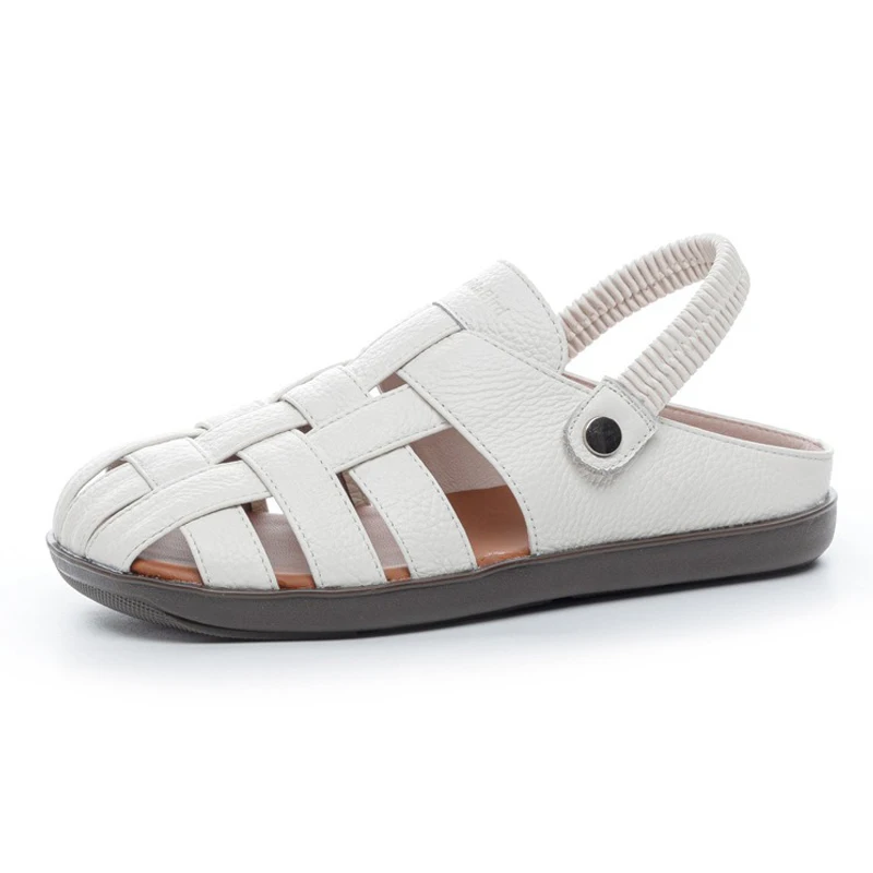 

Summer 2026 Women's Genuine Leather Sandals - Closed Toe Flat Roman Woven Shoes Breathable Casual Retro Ladies Footwear