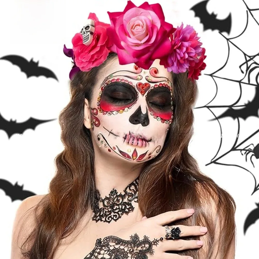 Mode plastique Halloween bandeau crâne gothique Floral cheveux cerceau multicolore Halloween Costume fête casque cheveux accessoires