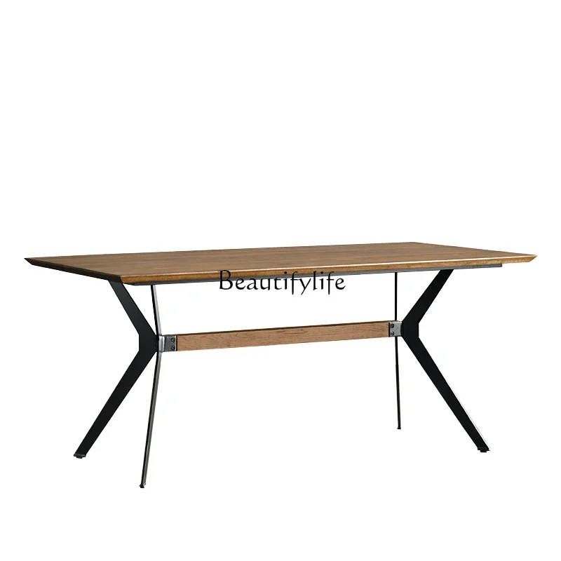 

yj19 Nordic Modern Rectangular Industrial Design Oak Dining Table for Small Apartments Solid Wood Table
