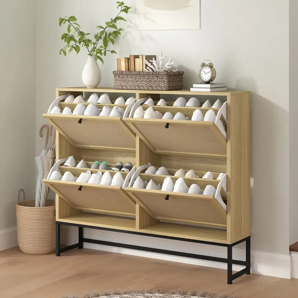 Shoe Cabinet, Shoe Cabinet with 4 Linen Flip Drawers and Metal Legs, Independent Shoe Rack for Entrance Home Furniture