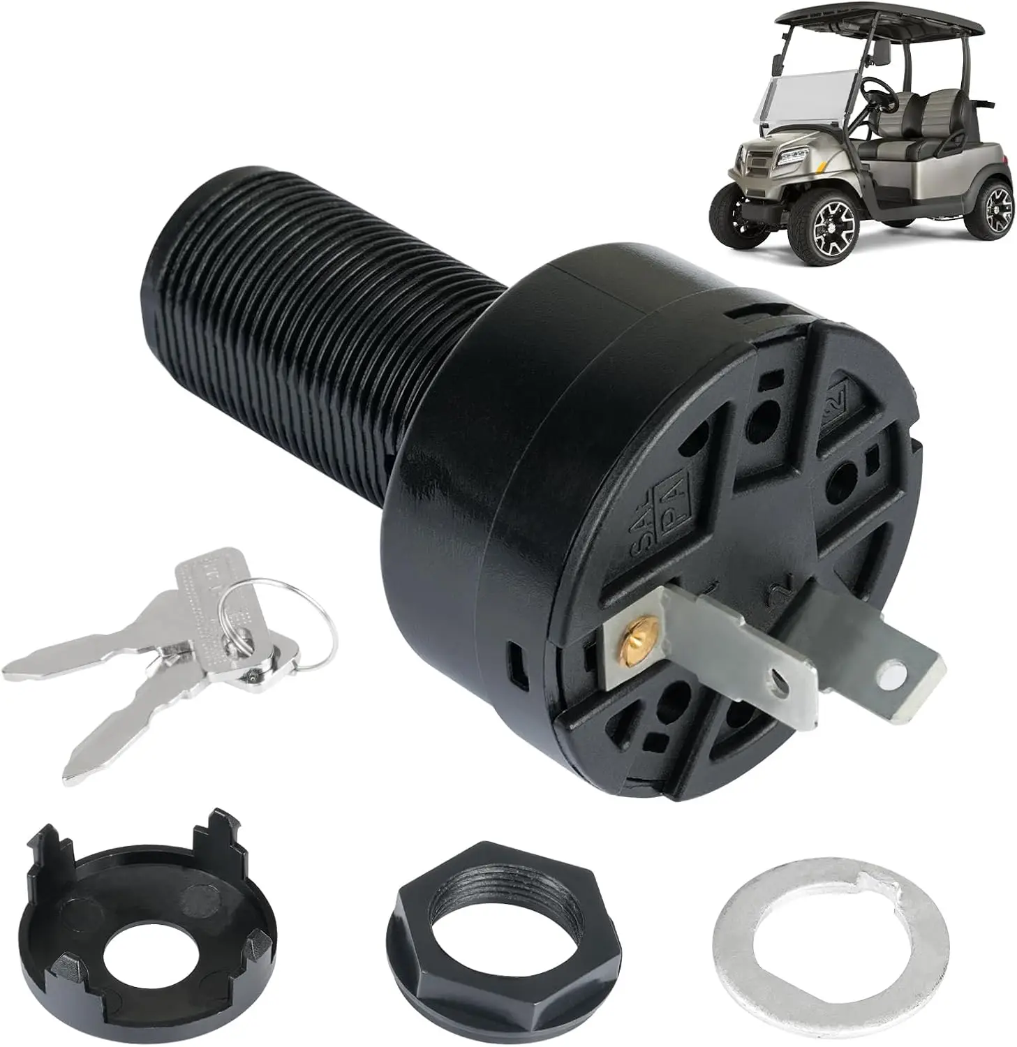 Interrupteur à clé d'allumage pour voiturette de golf - 2 bornes compatibles avec Club Car Precedent 2004 et plus et Tempo 2018 et plus, OEM # 102508601