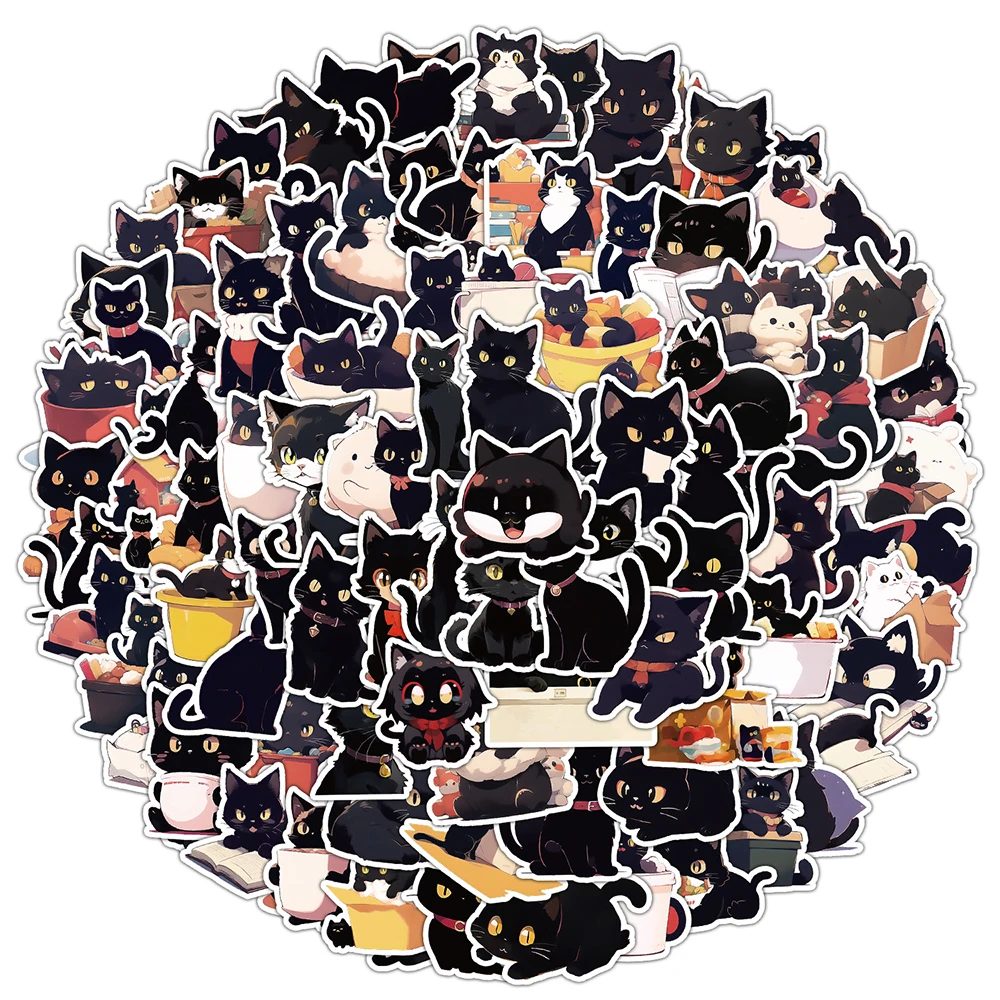 

10/30/50/100pcs Cute Black Cat Stickers Aesthetic DIY Notebook Guitar Scrapbooking Laptop Waterproof Kawaii Graffiti Decals Toys