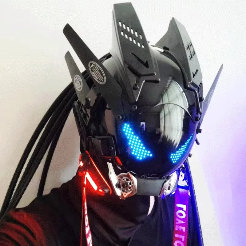 Cyber Punk Mask Halloween Mechanical Mask With Color Screen Cosplay Costumes Carnival Party Bar Coser Performance Props Gift