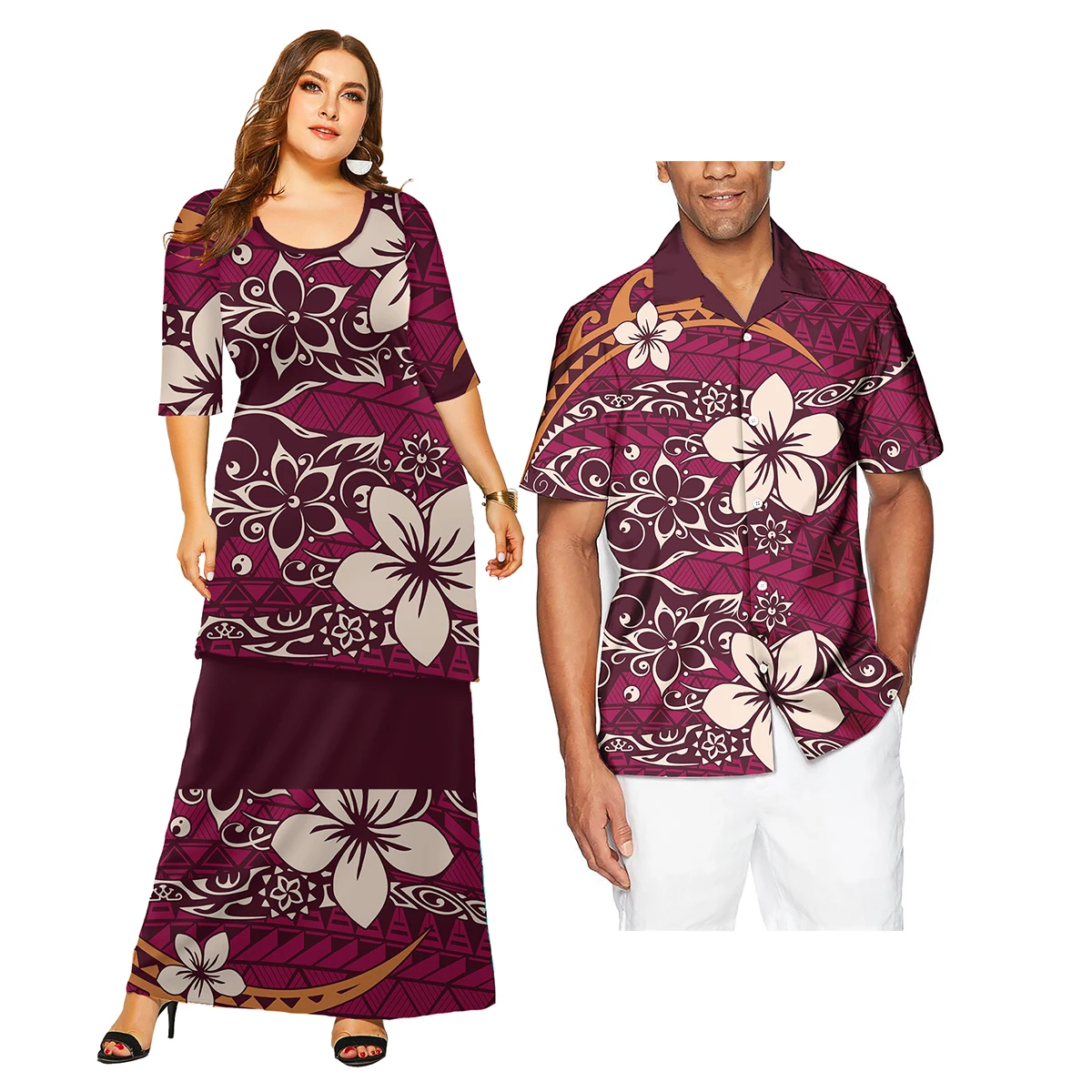 New Arrivals Men and Women Couple Outfits Women Tight Maxi Long Dresses Men\'s and Women\'s Shirts Hawaii Polynesian Tribal Style