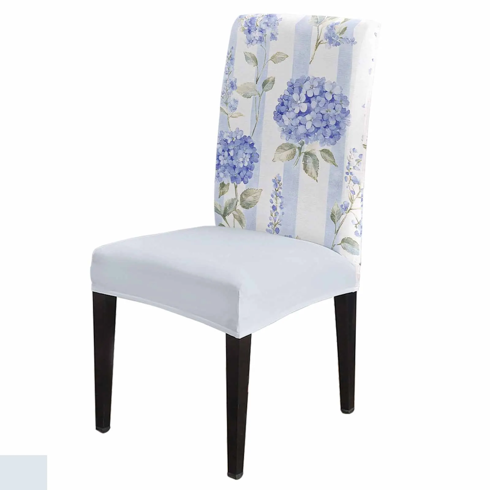 

Винтажный чехол на стул в синюю полоску с фиолетовым цветком, эластичный чехол из спандекса с принтом, обеденный стул, кухонный чехол для сиденья, стрейч