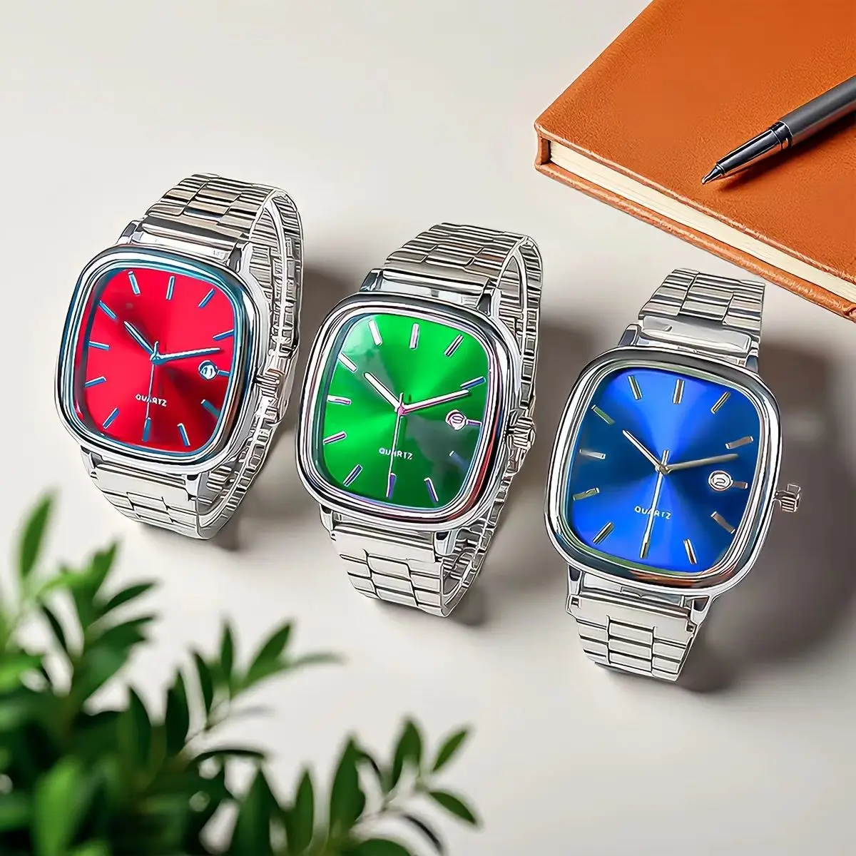 Высокое качество, минималистичные квадратные модные часы, деловые мужские металлические часы с цепочкой из нержавеющей стали, многосценные часы с календарем для пригородных поездок