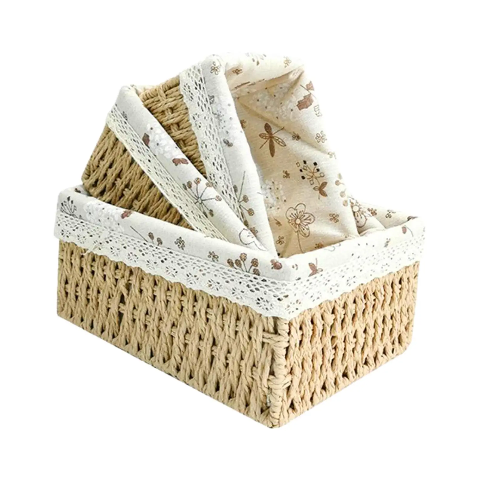 3 Pieces Handwoven Storage Baskets Cosmetic Box for Snack Bread Home Decoration