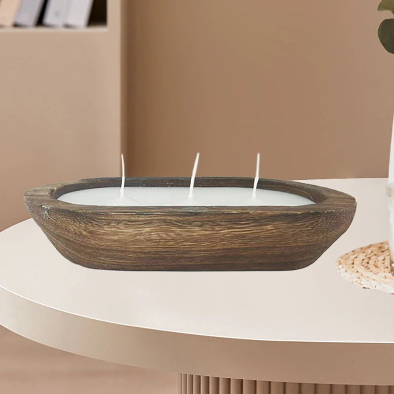 Bols à pâte en bois pour la décoration intérieure, bol à bougies, bol à fruits oblong, comptoir de cuisine, rustique sculpté