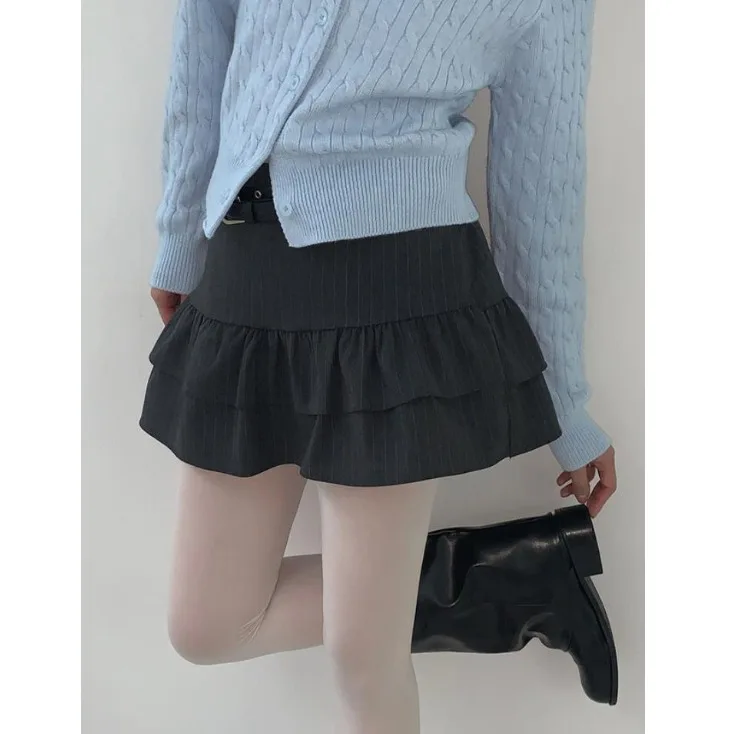 Casual High Waist A-Line Skirt Pants Women's High Waist Elastic Waistband Half-length Skirts with Lace Trim Casual Style