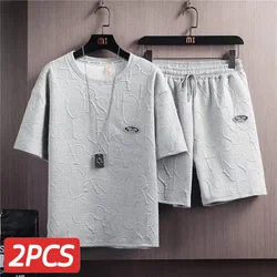 Completo estivo da uomo alla moda tinta unita Casual a maniche corte t-shirt Set pantaloncini di marca alla moda Set completo a due pezzi