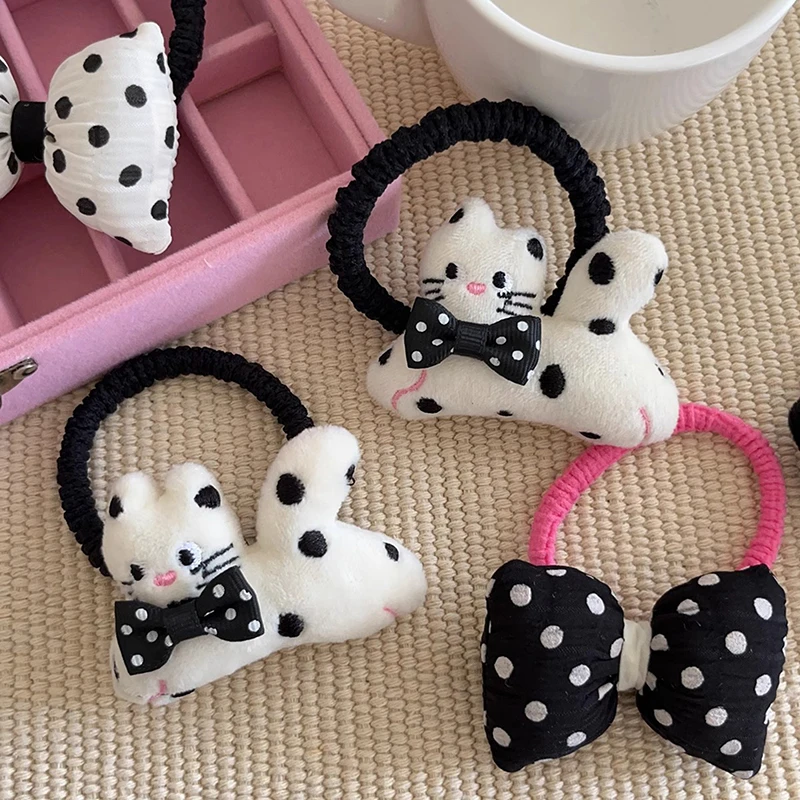 Épingle à cheveux en peluche pour filles, nœud de chat à pois mignons, ULà cheveux élastique tout match, barrettes de dessin animé, jolis accessoires pour cheveux