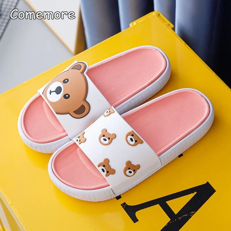 Comemore Summer Home Slippers Woman Indoor Fashion Non-slip Women\'s Sandals Couples Cartoon Bear Beach Soft Slipper Flat Shoes