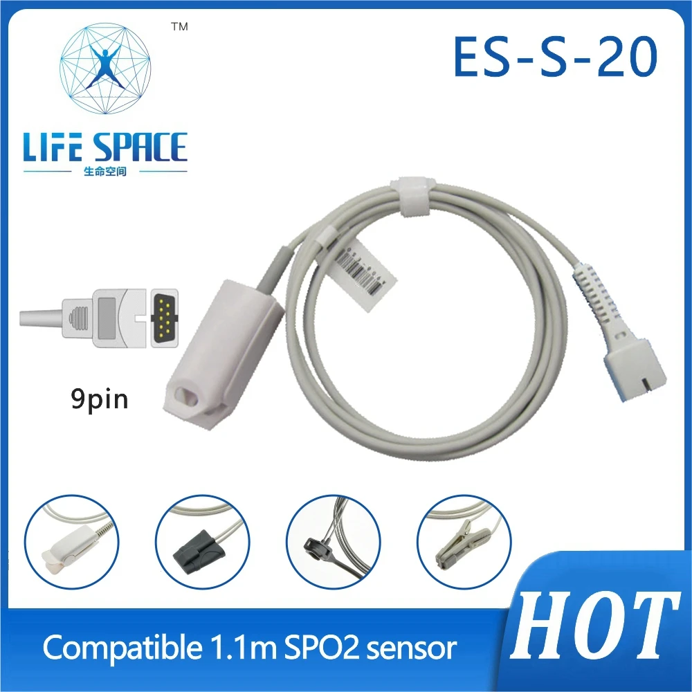 Compatible Triton DB9 patient monitor Reusable Spo2 Oxygen Sensor Cable 1.1M adult Finger ear clip silicone Y-model