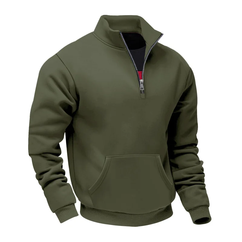 Grenzübergreifender Herbst- und Winter-Samt-Pullover für Herren, locker geschnitten, im Retro-Stil, lässig, mit Stehkragen, halbem Reißverschluss und Taschen für Pendler. – Detail 27