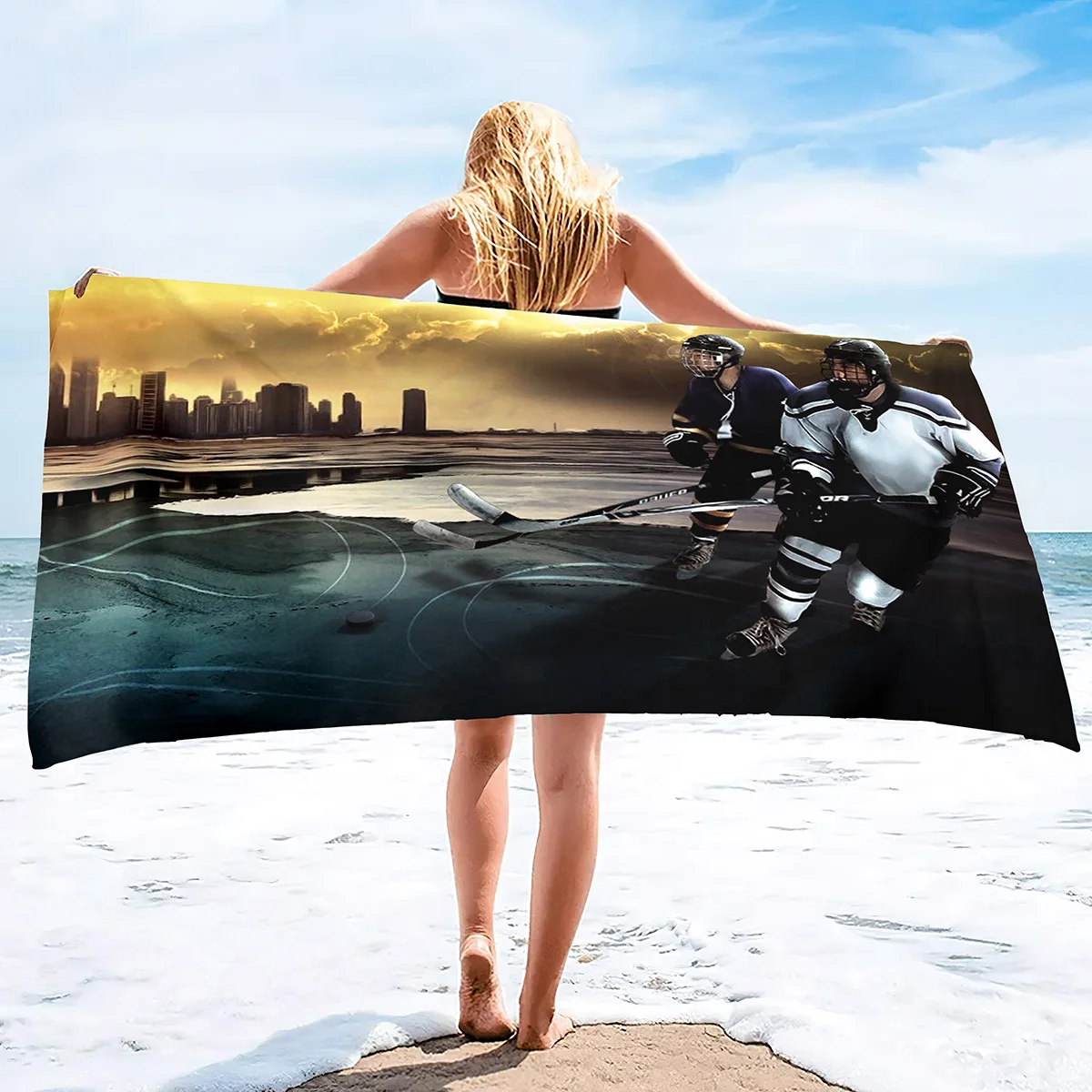 Oversized Beach Towel,Ice Hockey Extra Large Big Pool Swim Travel Soft Towels Blanket Bulk for Adult Men Boys Teen Sports Lover