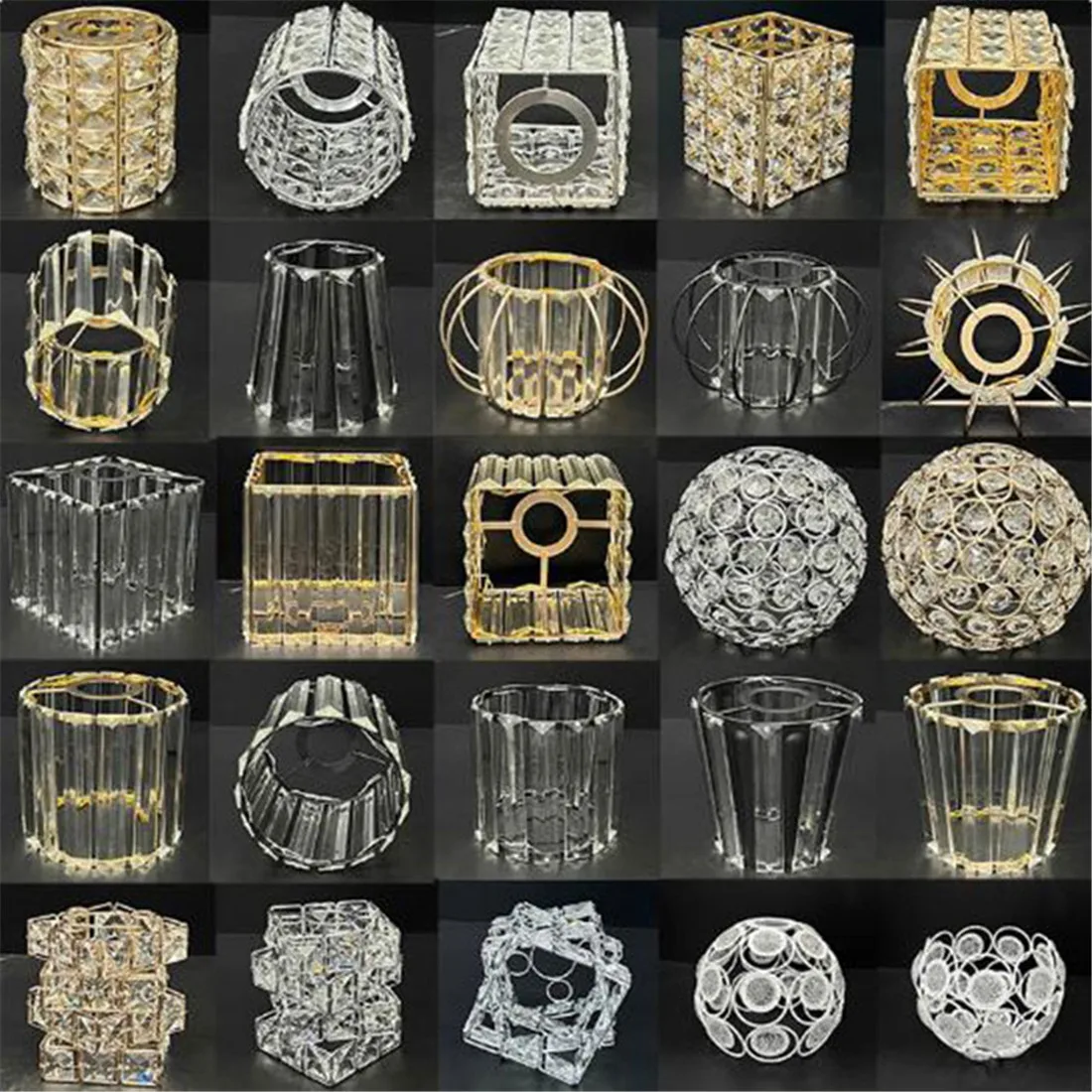 

Black Silver Gold Crystal Lamp Shade Replacement,Drum Cylinder Square Pattern Decorative Lamp Cover for Ceiling Fan Vanity Light