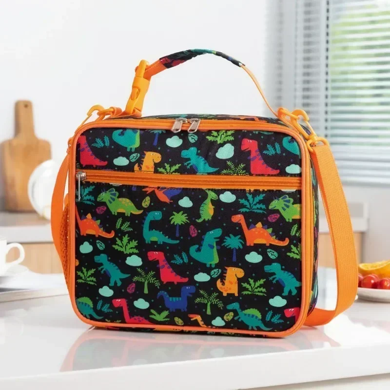 Cartoon Dinosaur Lunch Bag for Kids School Daycare Portable Insulated Cooler Thermal Handbag Bento Box Picnic Tote with Strap