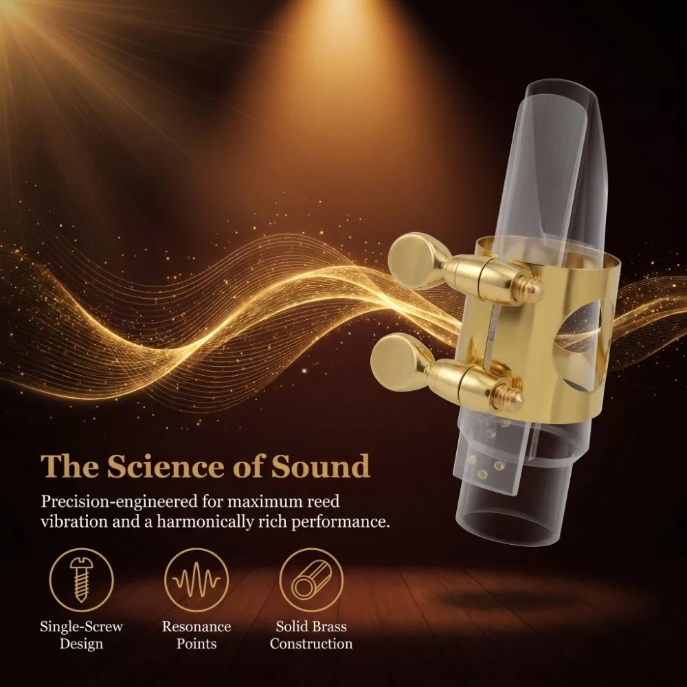 Adjustable Screw Saxophone Ligature Double Screw Fastening Brass Material Saxophone Tip Clip Polished Hollow Cut-out