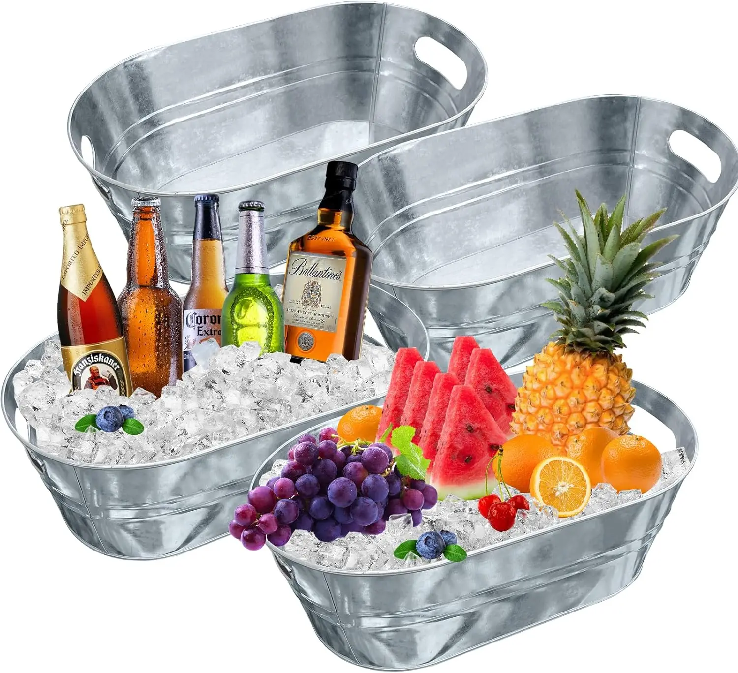 

4-Piece Galvanized Ice Bucket Set for Parties, Holds Drinks and Keeps Them Chilled, Durable Metal Cooler