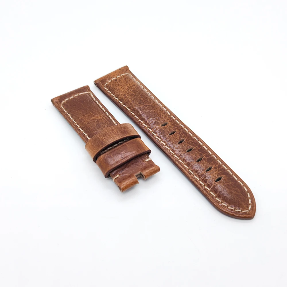 

24mm - 22mm 125mm - 75mm Brown Waxy Crack Calf Leather Strap for PAM RADIOMIR LUMINOR Watch