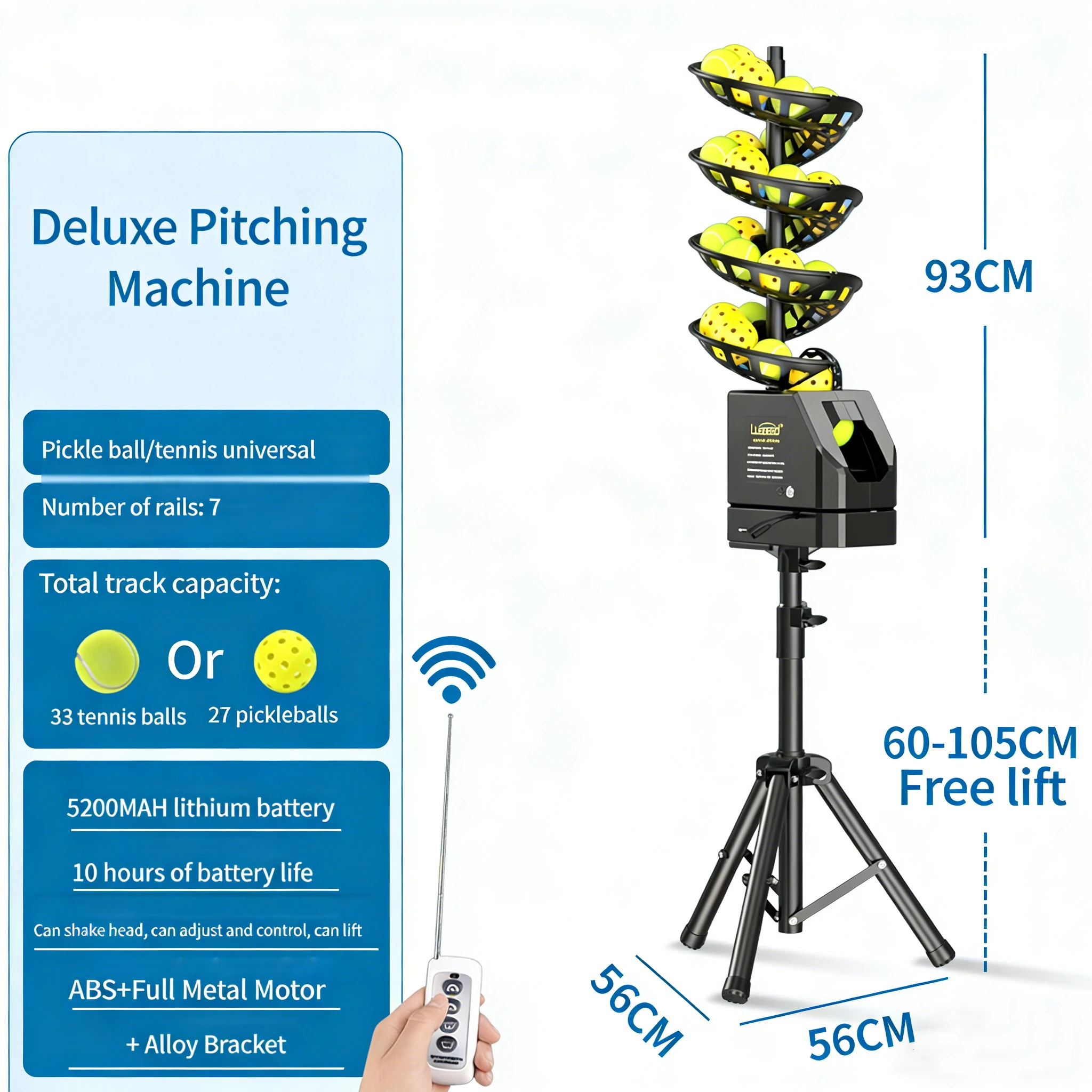 Automatic Pickleball Serving Machine Adjustable Speed Angle Training Launcher For Court Adults All Seasons
