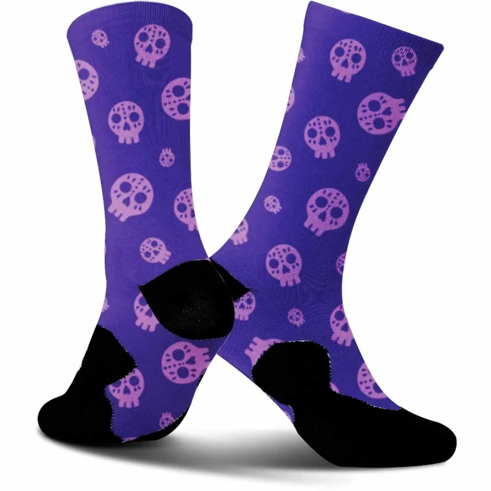 Creative purple skull pattern sports cycling socks, fashionable trend, unisex, sweat absorbing, durable, breathable,bicycle gift