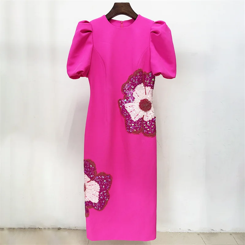 ชุดสตรีใหม่เลื่อมดอกไม้เย็บปักถักร้อยชุดยาวสําหรับฤดูใบไม้ร่วง 2025 รอบคอ SLIM FIT MIDI ชุดเดรสปาร์ตี้หรูหรา