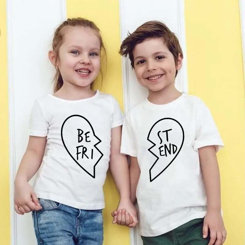 Best Friend Twins Matching Tshirts Boys Girls Summer Short Sleeve T-shirt Kids Clothes Fashion Heart Graphic T Shirt Unisex Tops