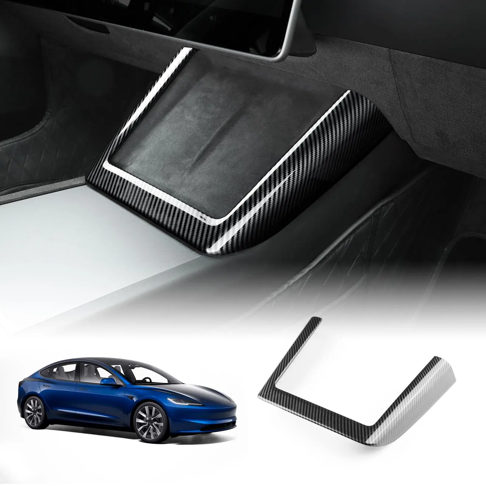 

For Tesla Model Y Juniper 2025 Model 3 Highland 2024 Carbon Fibre Centre Console Wireless Charger Decorative Frame Cover for Tes