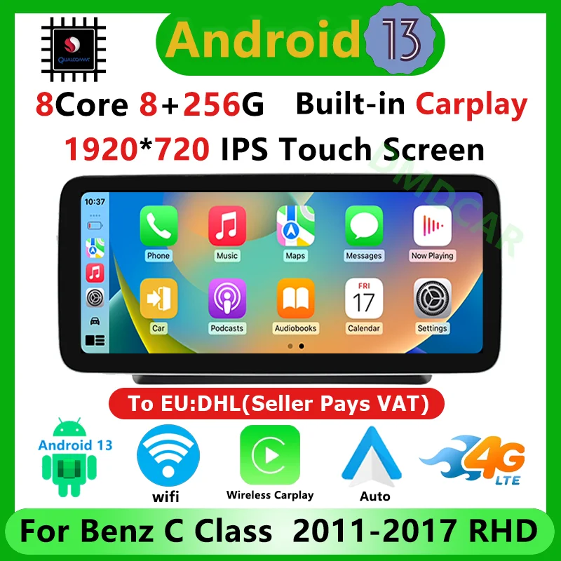 

Snapdragon Android13 10.25/12.5" Multimedia Video Player Navigation Bluetooth Screen For Benz C/V Class W204 W205 GLC X253 RHD