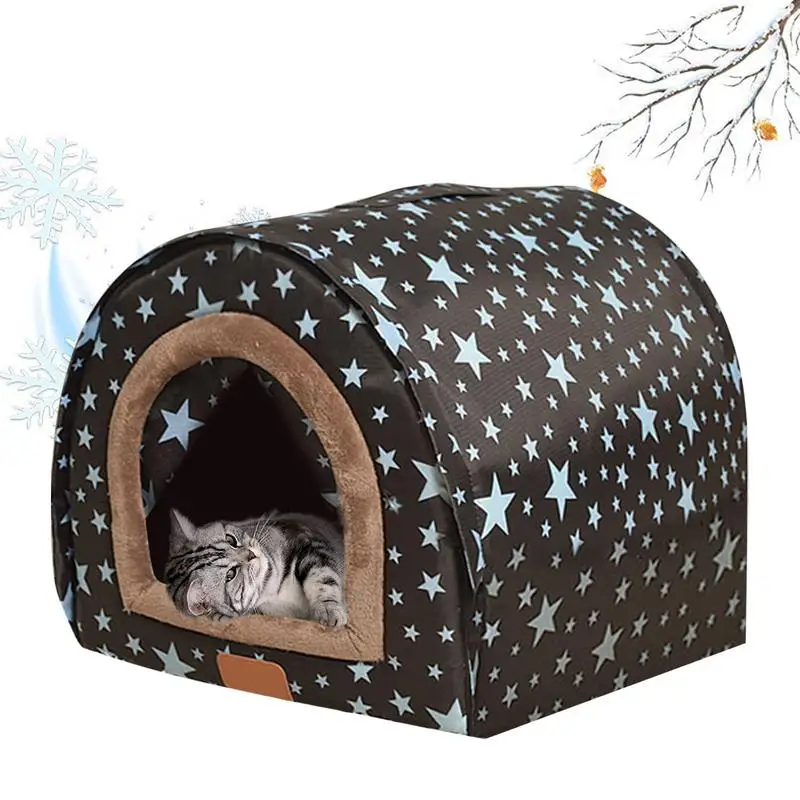 

Cold Weather Dog House Warm Cat Shelter Weatherproof Cat Bed With Door Curtain Windproof Pet House With Flexible Fabric For Dog